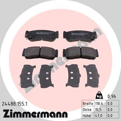 Zimmermann 24488.155.1 - Тормозные колодки, дисковые, комплект autospares.lv