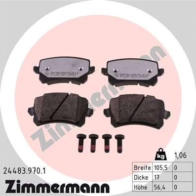 Zimmermann 24483.970.1 - Тормозные колодки, дисковые, комплект autospares.lv
