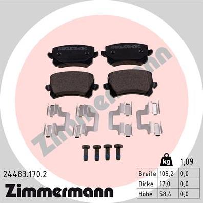 Zimmermann 24483.170.2 - Тормозные колодки, дисковые, комплект autospares.lv