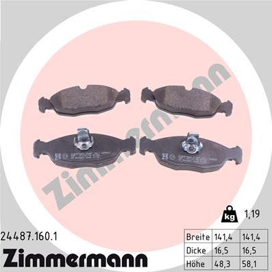 Zimmermann 24487.160.1 - Тормозные колодки, дисковые, комплект autospares.lv