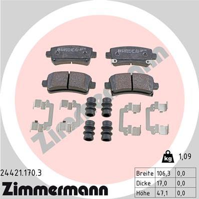 Zimmermann 24421.170.3 - Тормозные колодки, дисковые, комплект autospares.lv