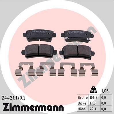 Zimmermann 24421.170.2 - Тормозные колодки, дисковые, комплект autospares.lv