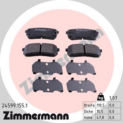 Zimmermann 24599.155.1 - Тормозные колодки, дисковые, комплект autospares.lv