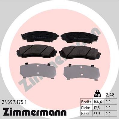 Zimmermann 24597.175.1 - Тормозные колодки, дисковые, комплект autospares.lv