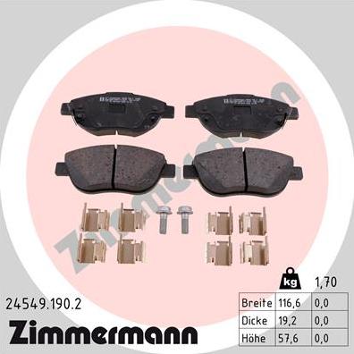 Zimmermann 24549.190.2 - Тормозные колодки, дисковые, комплект autospares.lv