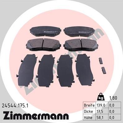 Zimmermann 24544.175.1 - Тормозные колодки, дисковые, комплект autospares.lv