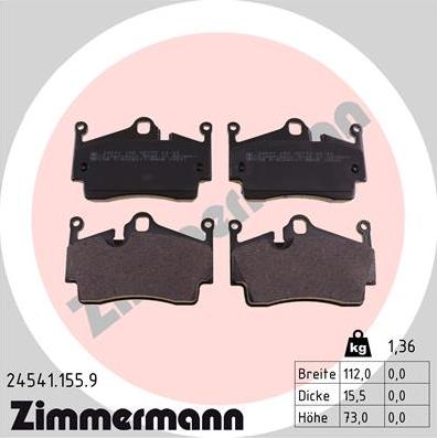 Zimmermann 24541.155.9 - Тормозные колодки, дисковые, комплект autospares.lv