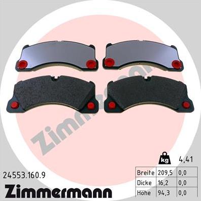 Zimmermann 24553.160.9 - Тормозные колодки, дисковые, комплект autospares.lv