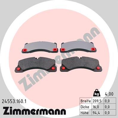 Zimmermann 24553.160.1 - Тормозные колодки, дисковые, комплект autospares.lv