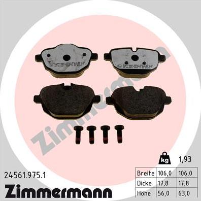 Zimmermann 24561.975.1 - Тормозные колодки, дисковые, комплект autospares.lv