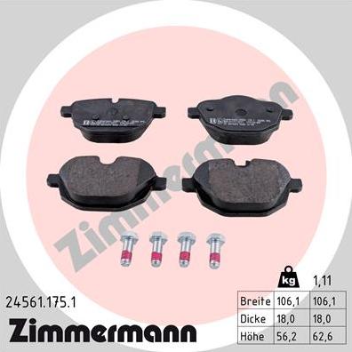 Zimmermann 24561.175.1 - Тормозные колодки, дисковые, комплект autospares.lv