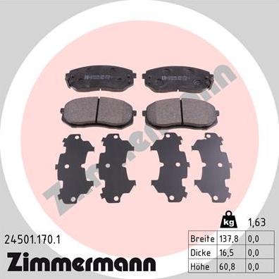 Zimmermann 24501.170.1 - Тормозные колодки, дисковые, комплект autospares.lv