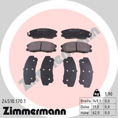 Zimmermann 24510.170.1 - Тормозные колодки, дисковые, комплект autospares.lv