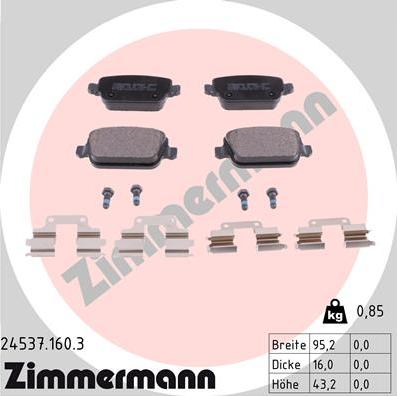 Zimmermann 24537.160.3 - Тормозные колодки, дисковые, комплект autospares.lv