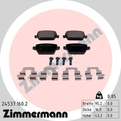 Zimmermann 24537.160.2 - Тормозные колодки, дисковые, комплект autospares.lv