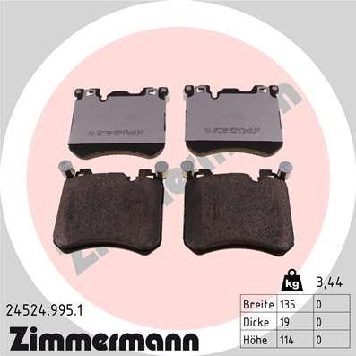 Zimmermann 24524.995.1 - Тормозные колодки, дисковые, комплект autospares.lv