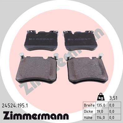 Zimmermann 24524.195.1 - Тормозные колодки, дисковые, комплект autospares.lv