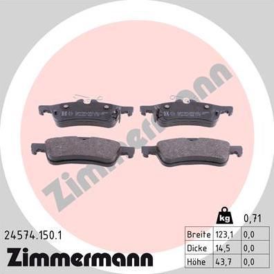 Zimmermann 24574.150.1 - Тормозные колодки, дисковые, комплект autospares.lv