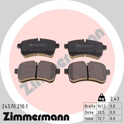 Zimmermann 24570.210.1 - Тормозные колодки, дисковые, комплект autospares.lv