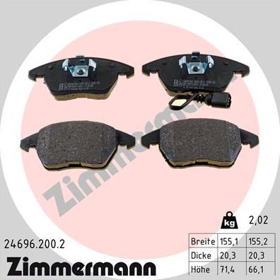 Zimmermann 24696.200.2 - Тормозные колодки, дисковые, комплект autospares.lv