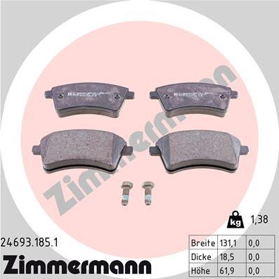 Zimmermann 24693.185.1 - Тормозные колодки, дисковые, комплект autospares.lv