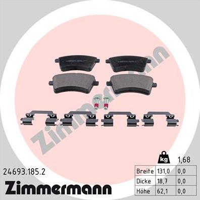 Zimmermann 24693.185.2 - Тормозные колодки, дисковые, комплект autospares.lv