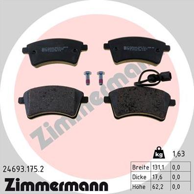 Zimmermann 24693.175.2 - Тормозные колодки, дисковые, комплект autospares.lv