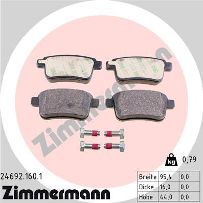 Zimmermann 24692.160.1 - Тормозные колодки, дисковые, комплект autospares.lv