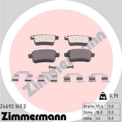 Zimmermann 24692.160.2 - Тормозные колодки, дисковые, комплект autospares.lv
