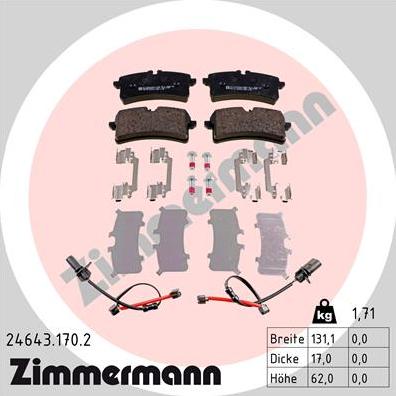 Zimmermann 24643.170.2 - Тормозные колодки, дисковые, комплект autospares.lv