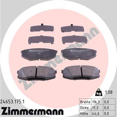 Zimmermann 24653.175.1 - Тормозные колодки, дисковые, комплект autospares.lv