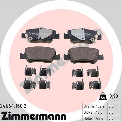 Zimmermann 24664.160.2 - Тормозные колодки, дисковые, комплект autospares.lv