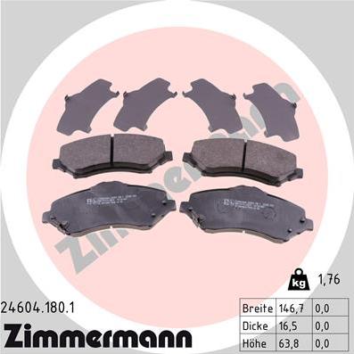 Zimmermann 24604.180.1 - Тормозные колодки, дисковые, комплект autospares.lv