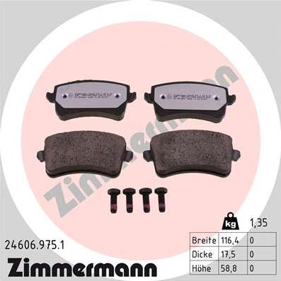 Zimmermann 24606.975.1 - Тормозные колодки, дисковые, комплект autospares.lv