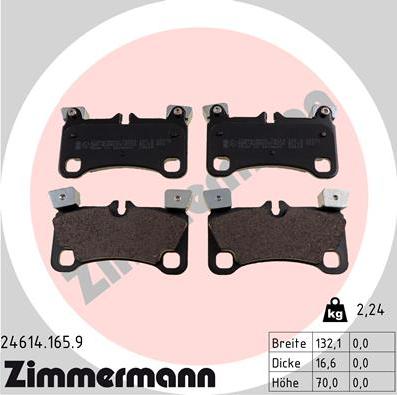 Zimmermann 24614.165.9 - Тормозные колодки, дисковые, комплект autospares.lv