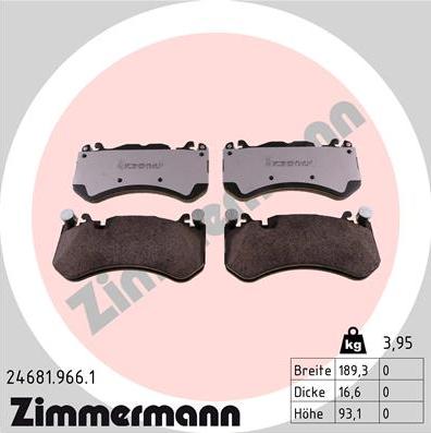 Zimmermann 24681.966.1 - Тормозные колодки, дисковые, комплект autospares.lv