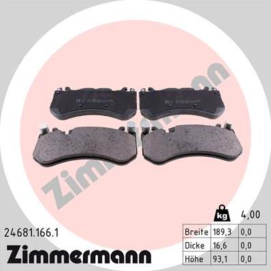 Zimmermann 24681.166.1 - Тормозные колодки, дисковые, комплект autospares.lv