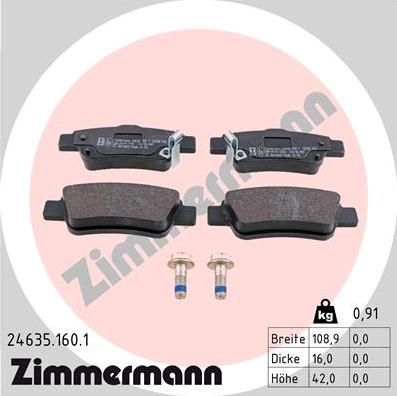 Zimmermann 24635.160.1 - Тормозные колодки, дисковые, комплект autospares.lv