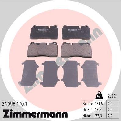 Zimmermann 24098.170.1 - Тормозные колодки, дисковые, комплект autospares.lv