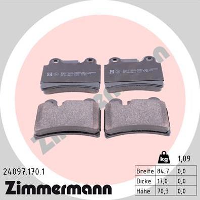 Zimmermann 24097.170.1 - Тормозные колодки, дисковые, комплект autospares.lv