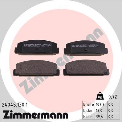 Zimmermann 24045.130.1 - Тормозные колодки, дисковые, комплект autospares.lv