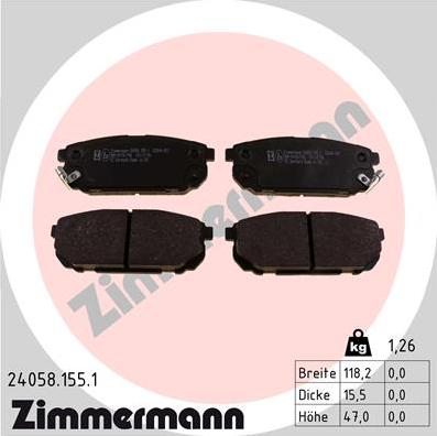 Zimmermann 24058.155.1 - Тормозные колодки, дисковые, комплект autospares.lv