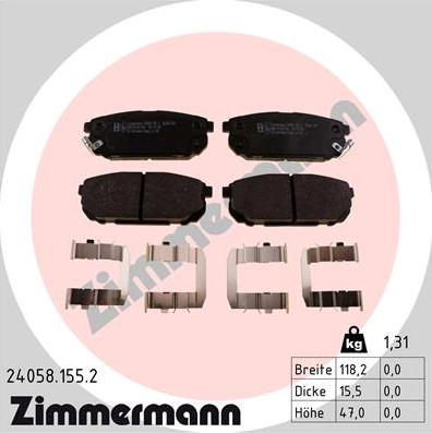 Zimmermann 24058.155.2 - Тормозные колодки, дисковые, комплект autospares.lv