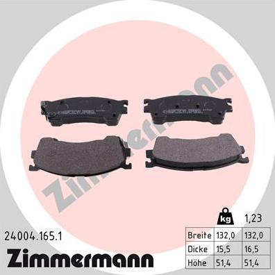 Zimmermann 24004.165.1 - Тормозные колодки, дисковые, комплект autospares.lv