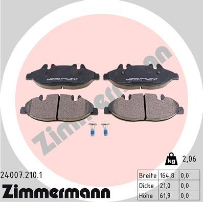 Zimmermann 24007.210.1 - Тормозные колодки, дисковые, комплект autospares.lv