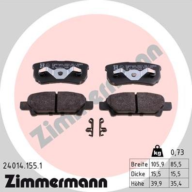 Zimmermann 24014.155.1 - Тормозные колодки, дисковые, комплект autospares.lv