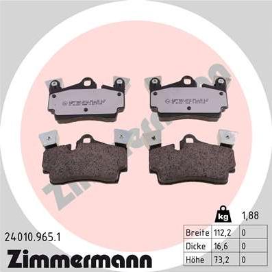 Zimmermann 24010.965.1 - Тормозные колодки, дисковые, комплект autospares.lv