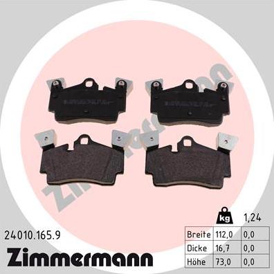 Zimmermann 24010.165.9 - Тормозные колодки, дисковые, комплект autospares.lv