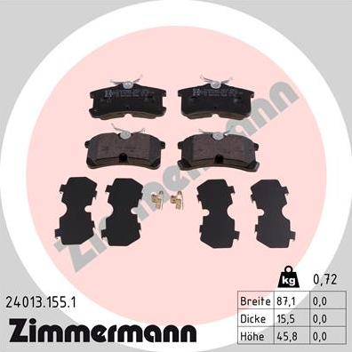 Zimmermann 24013.155.1 - Тормозные колодки, дисковые, комплект autospares.lv