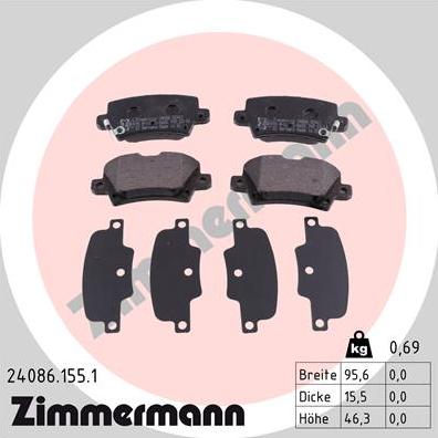 Zimmermann 24086.155.1 - Тормозные колодки, дисковые, комплект autospares.lv